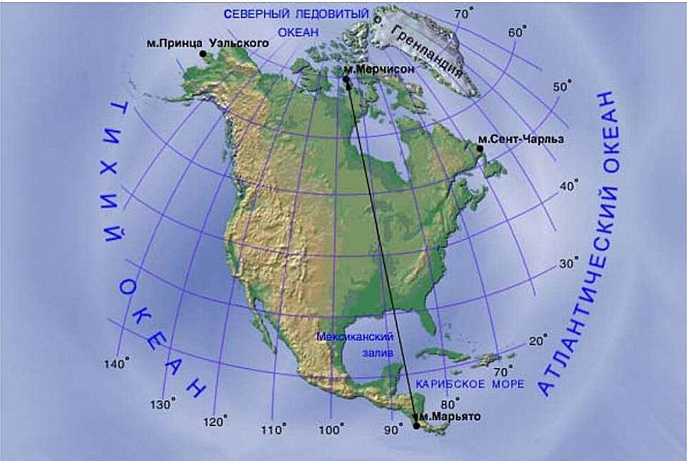 Карта америки с морями и океанами